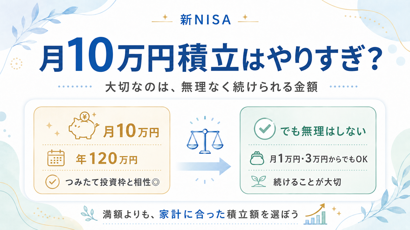 マネックス証券の新NISAで月10万円積立はやりすぎ?初心者が無理なく続ける金額の考え方